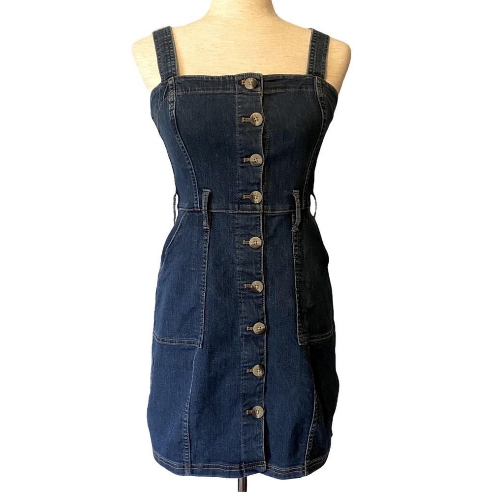 &M Divided Denim Button Front Mini Dress Pinafore Cottage Indie Twee Y2K XS